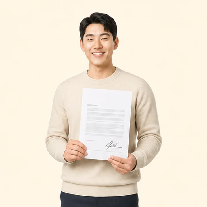 투싼 신차 장기렌트카 서면 견적서를 들고 있는 고객